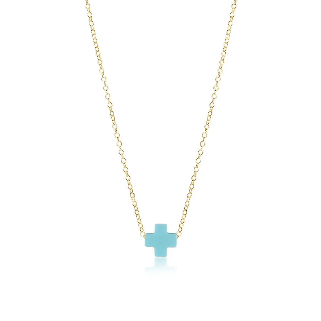 16" NECKLACE GOLD - SIGNATURE CROSS SMALL TURQUOISE
