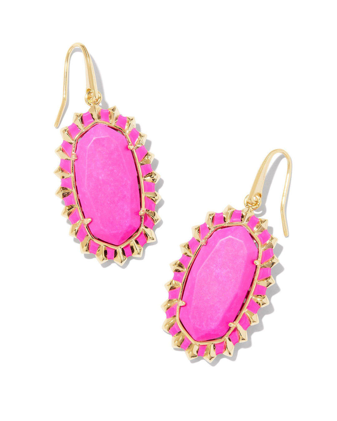 DANI COLOR BURST FRAME DROP EARRINGS, GOLD NEON PINK MAGNESITE