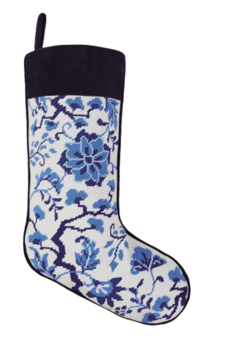 CHINOISERIE FLOWERS NEEDLEPOINT STOCKING