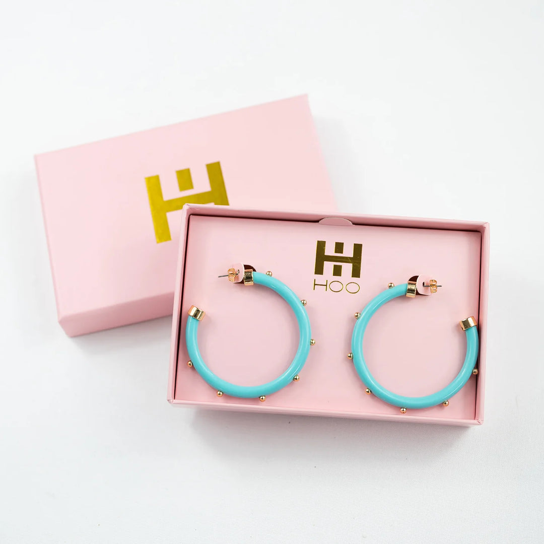 TURQUOISE HOOPS WITH GOLD BALLS