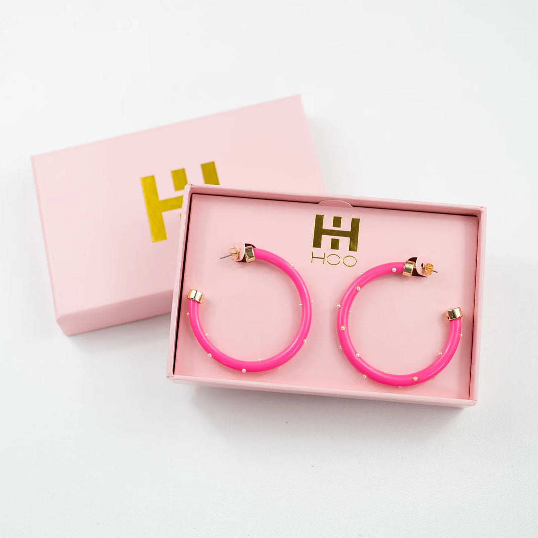 HOT PINK HOOPS WITH PEARLS