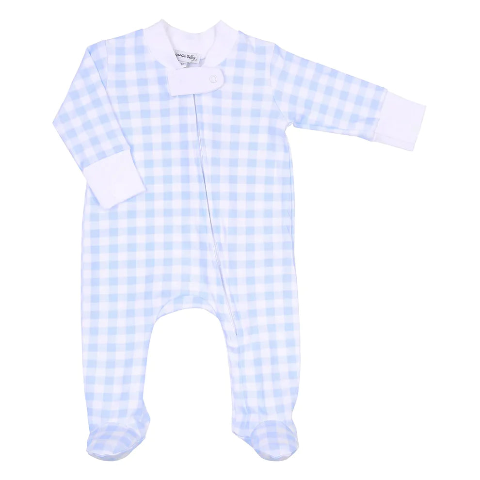 BLUE BABY CHECK ZIPPER FOOTIE
