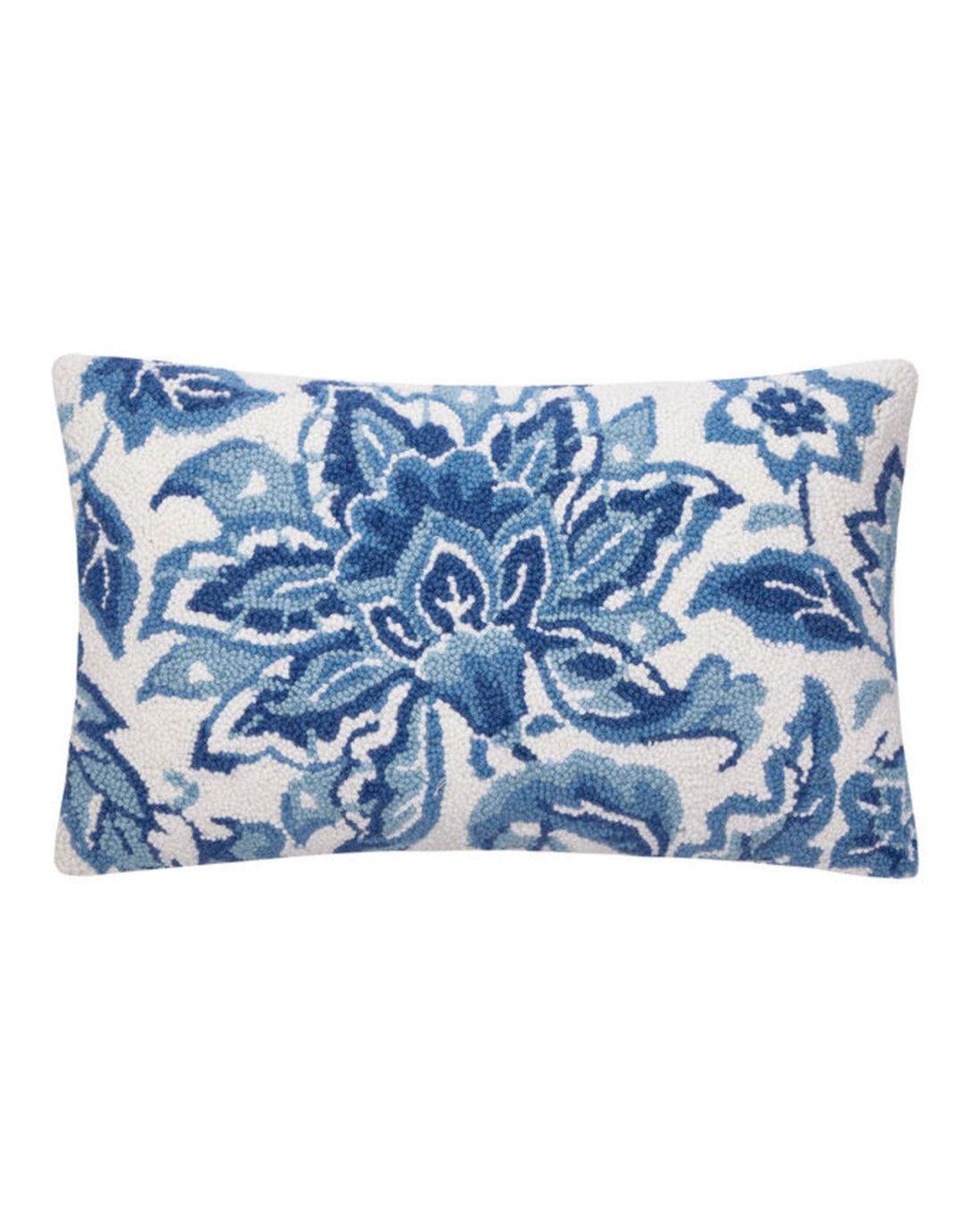 BLUE AND WHITE LUMBAR THROW PILLOW WITH BOTANICAL PATTERN