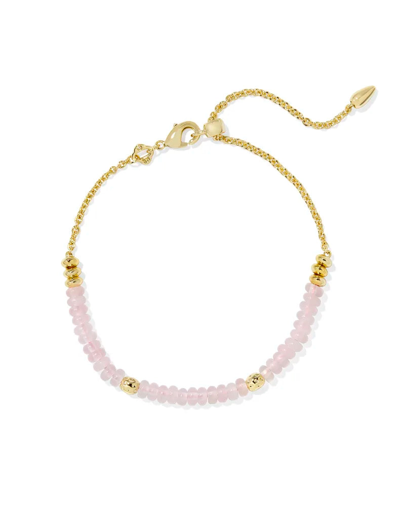 DELIAH DELICATE CHAIN BRACELET, GOLD ROSE QUARTZ