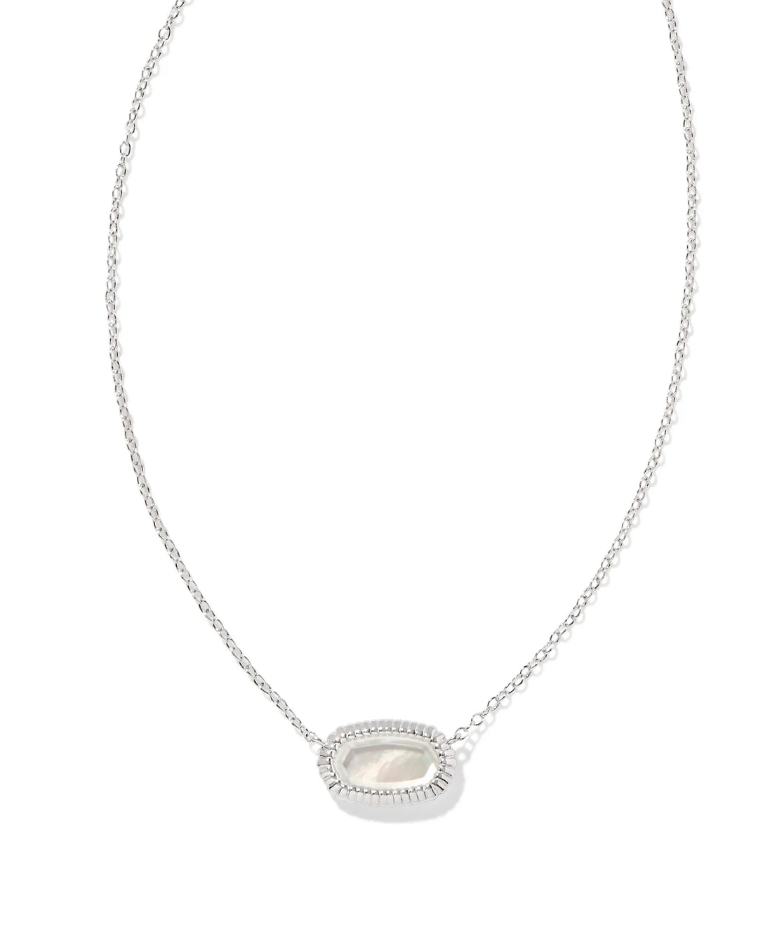 ELISA RIDGE FRAME SHORT PENDANT NECKLACE, SILVER IVORY MOTHER OF PEARL