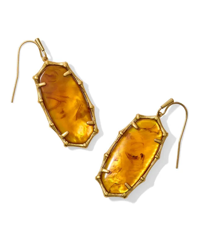 ELLE BAMBOO FRAME DROP EARRINGS, GOLD MARBLED AMBER ILLUSION