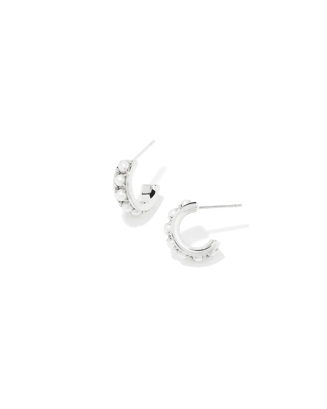 KRISTA HUGGIE EARRINGS, SILVER WHITE PEARL