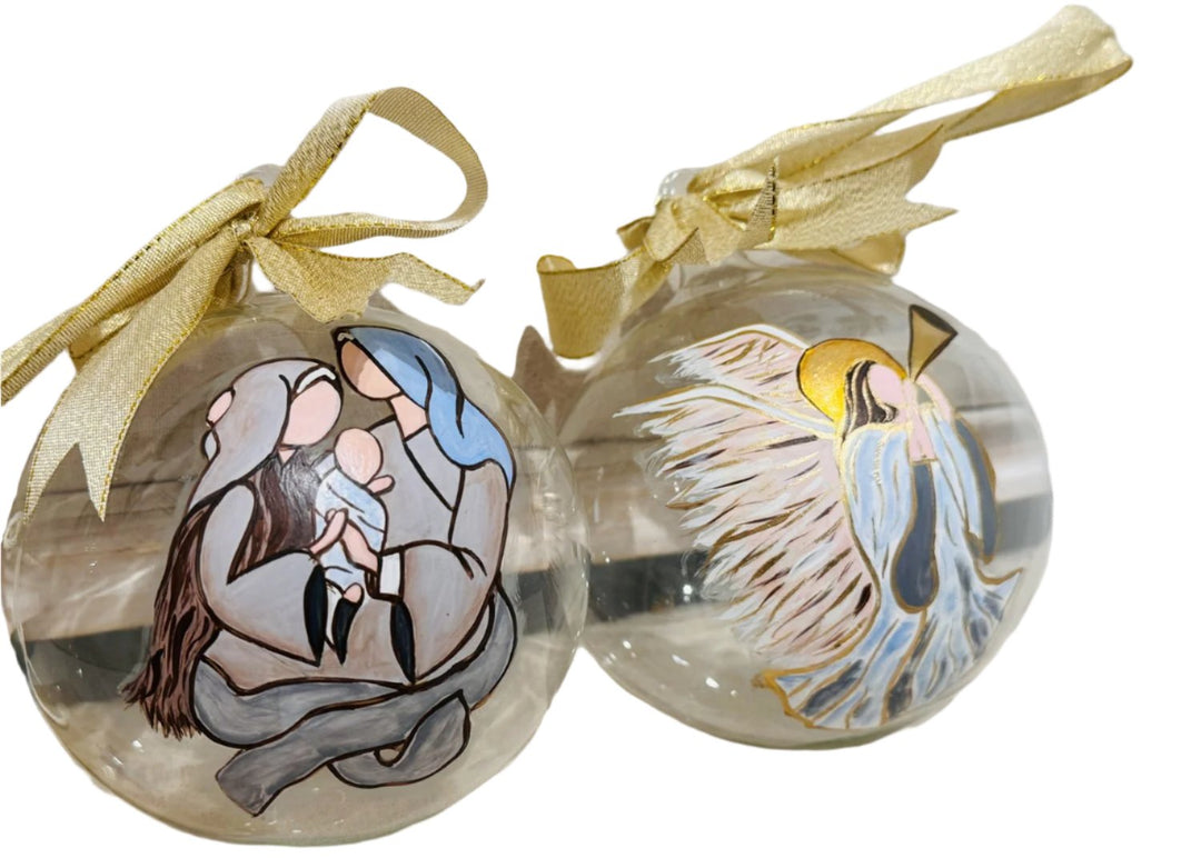 HOLY FAMILY & ANGEL PAINTED ORNAMENT