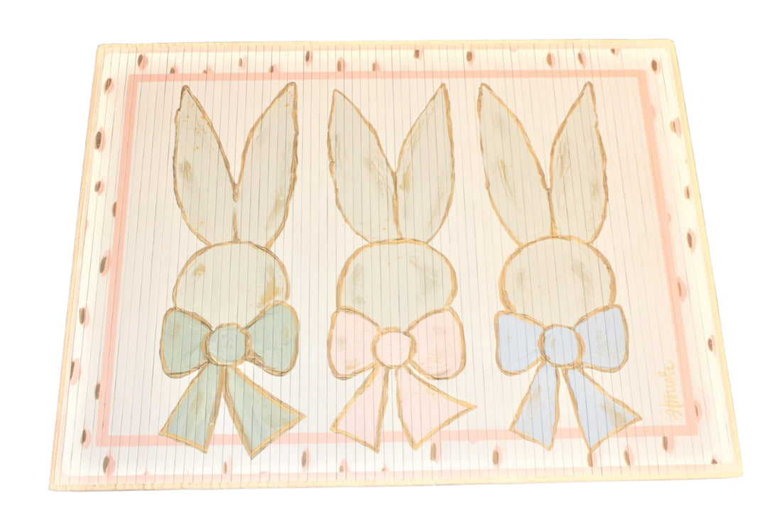 PASTEL BUNNY TRIO WITH BOWS BAMBOO MAT