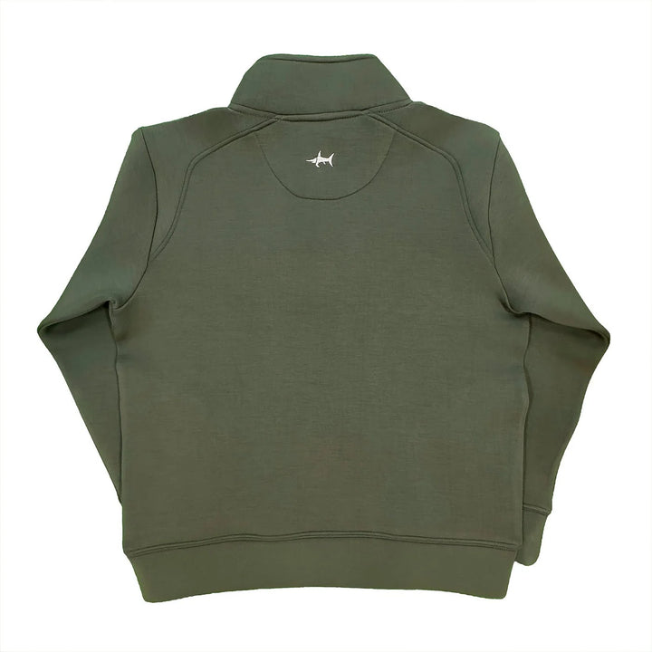 backside of olive pullover