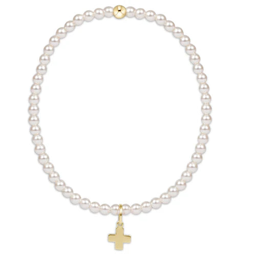 CLASSIC PEARL 3MM BEAD BRACELET - SIGNATURE CROSS CHARM