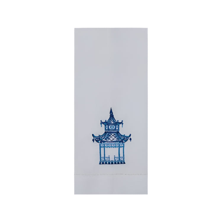 CHINOISERIE PAGODA EMBROIDERED GUEST TOWEL