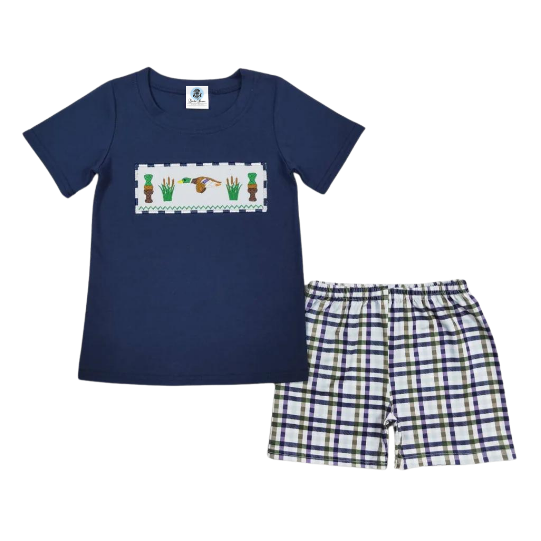 PLAID EMBROIDERED DUCK HUNTING SHORT SET