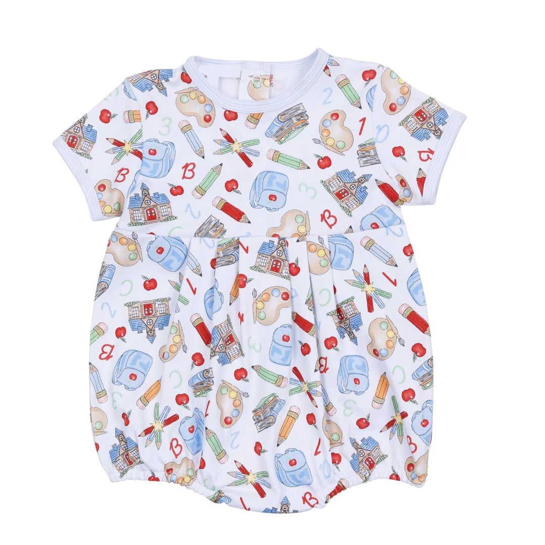 Children's outfit with colorful pattern on a white background