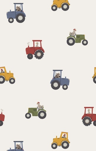 Mini Tractors Bamboo Long Romper with Navy Contrast Sleeves – Soft Bamboo Baby Boy Outfit with Tractor Print | Walker Boutique