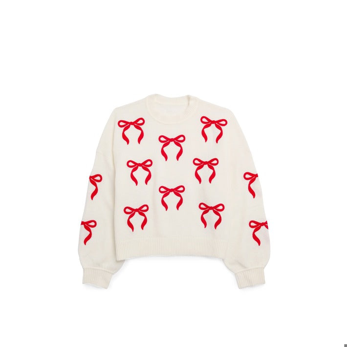 RED BOW IVORY SWEATER