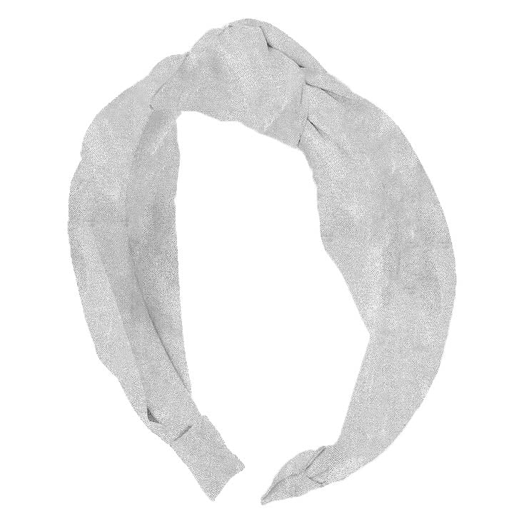 silver shimmer knotted headband on a white background
