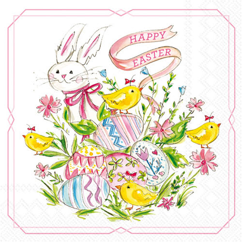 EASTER BUNNY & CHICKS COCKTAIL NAPKIN