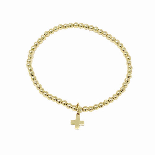 EGIRL CLASSIC GOLD 2MM BEAD BRACELET - SIGNATURE CROSS SMALL