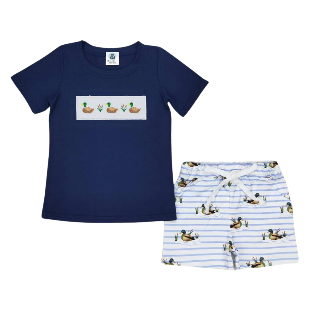 SWIMMING MALLARD EMBROIDERED SHORT SET
