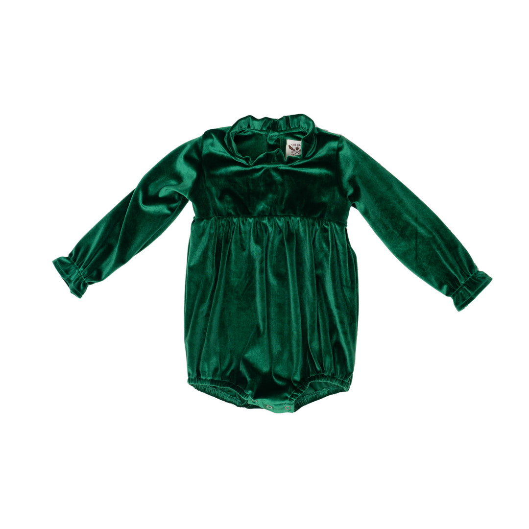 GREEN VELVET LONG SLEEVE HANNAH BUBBLE