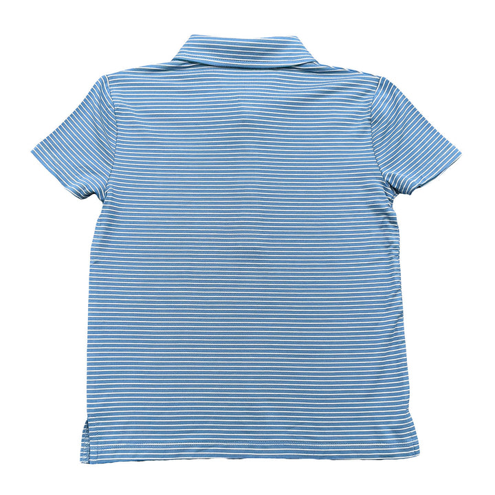 Blue striped polo shirt on a white background