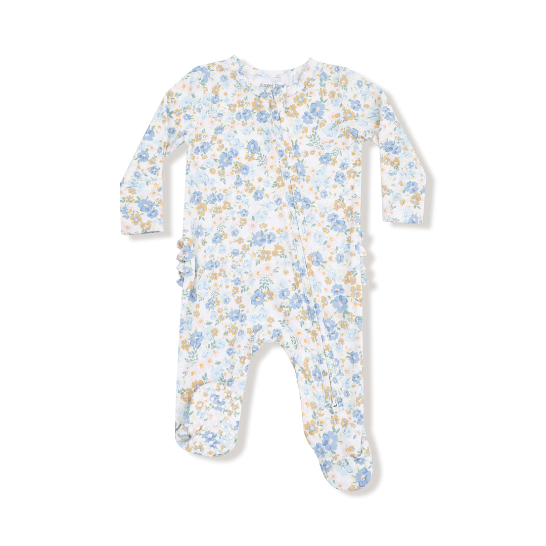 Floral-patterned baby onesie on a white background
