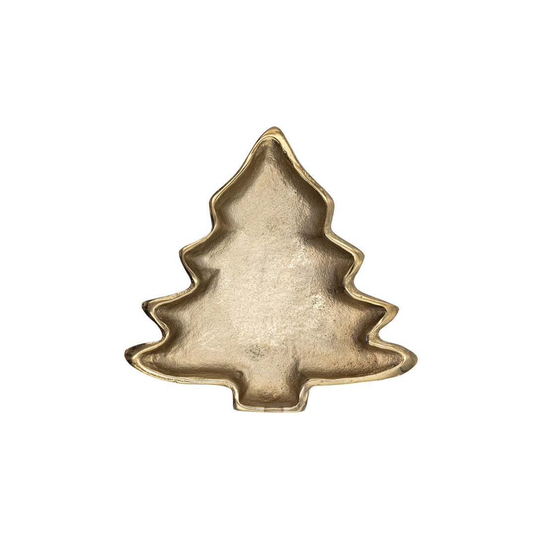 Gold tree-shaped cookie cutter on a white background
