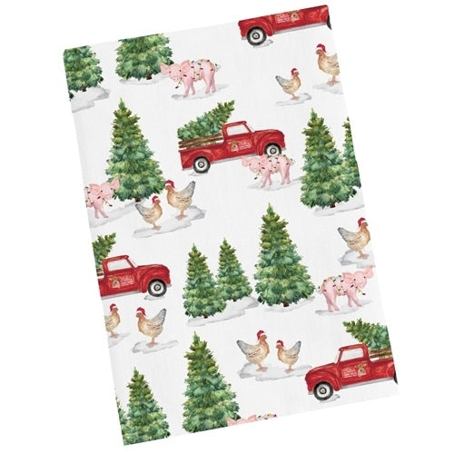 CHRISTMAS TEA TOWEL - RED TRUCK & TREE