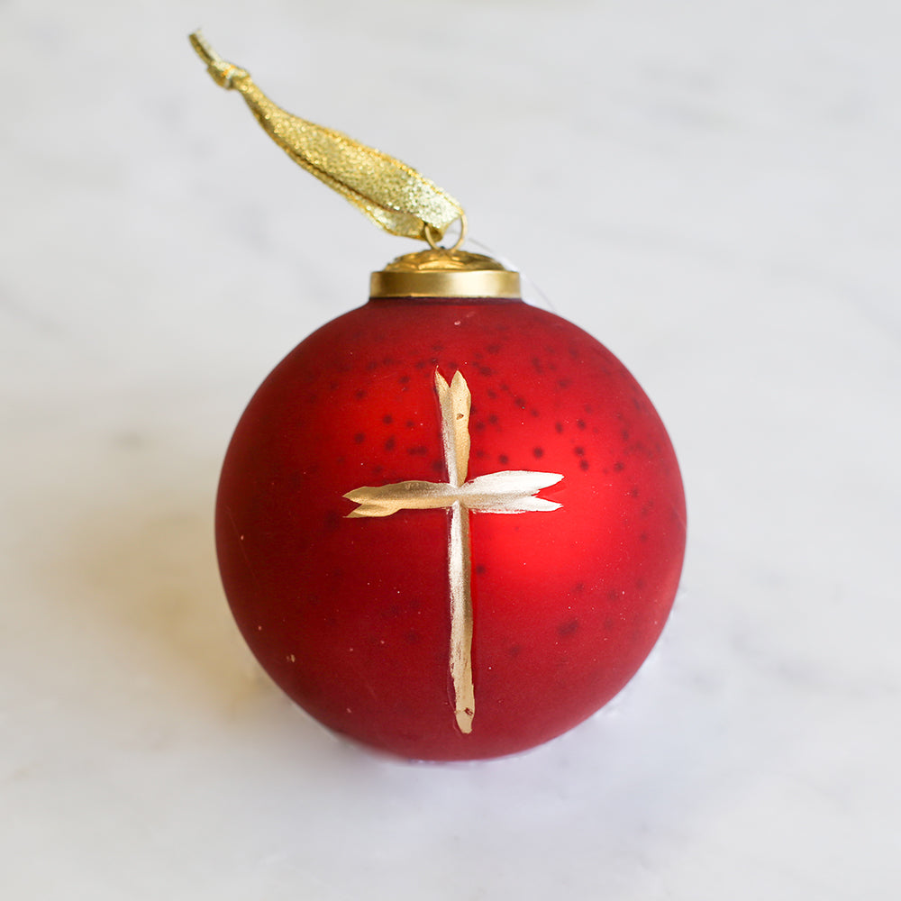 RED CRUIX GLASS BALL ORNAMENT