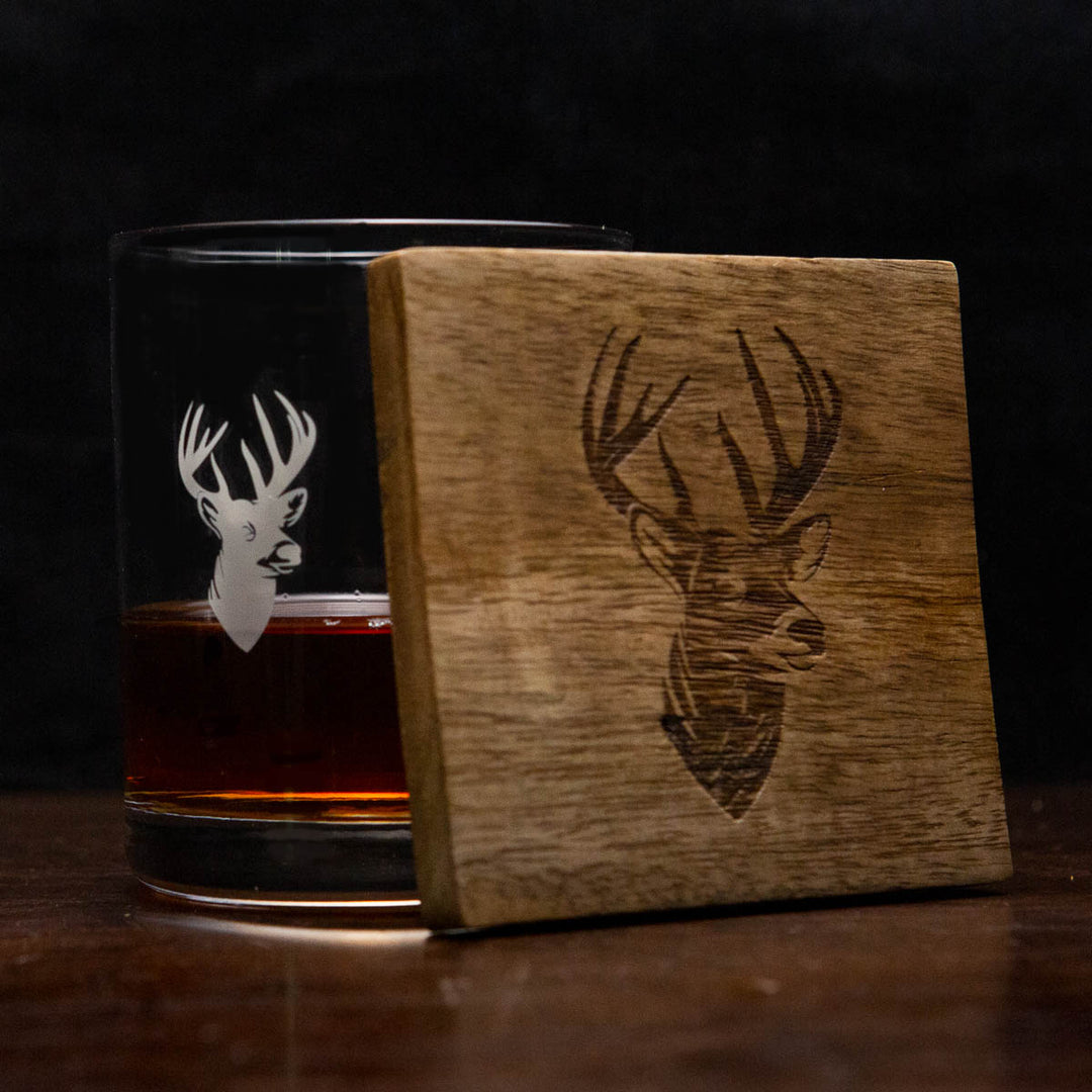 DEER ETCHED WOOD COASTER
