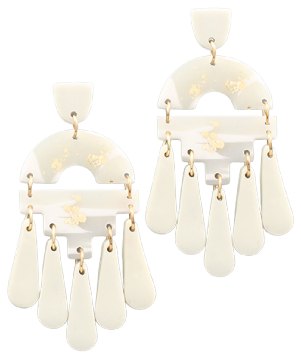 IVORY CLAY GEOMETRIC TASSEL EARRINGS