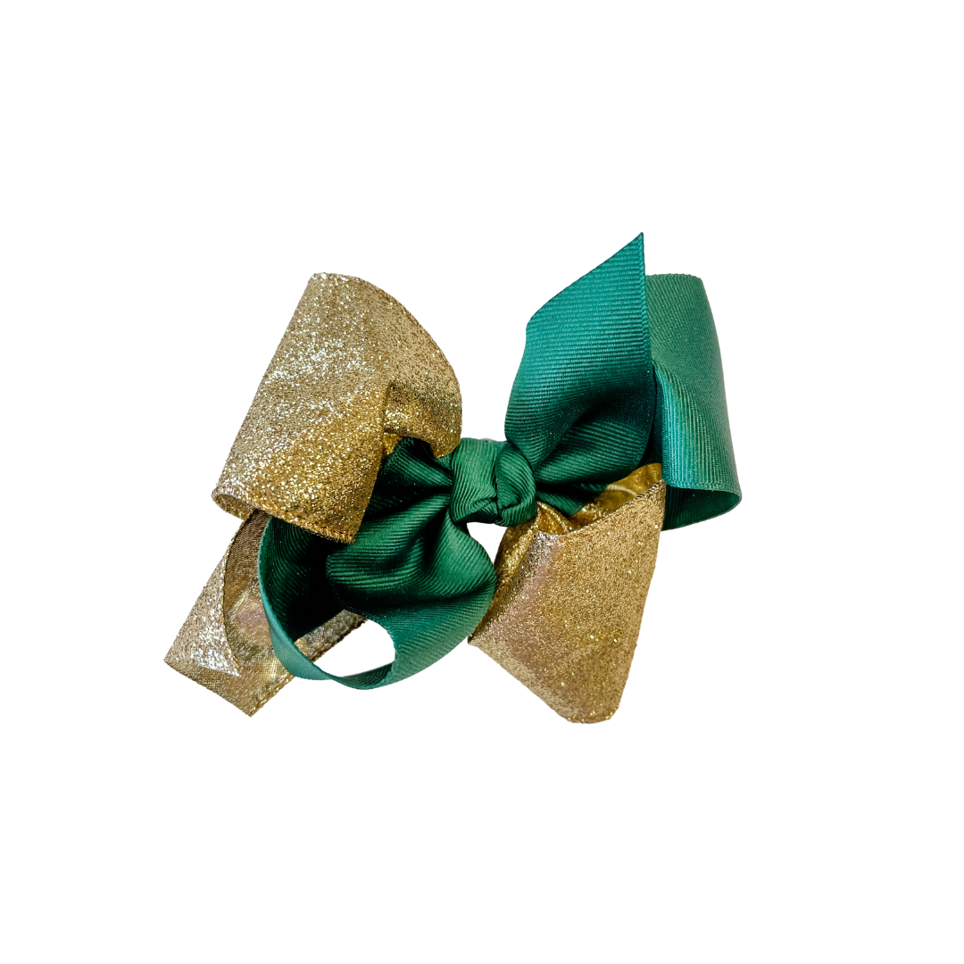 FOREST GREEN & GLITTER GOLD CRISS CROSS BOW