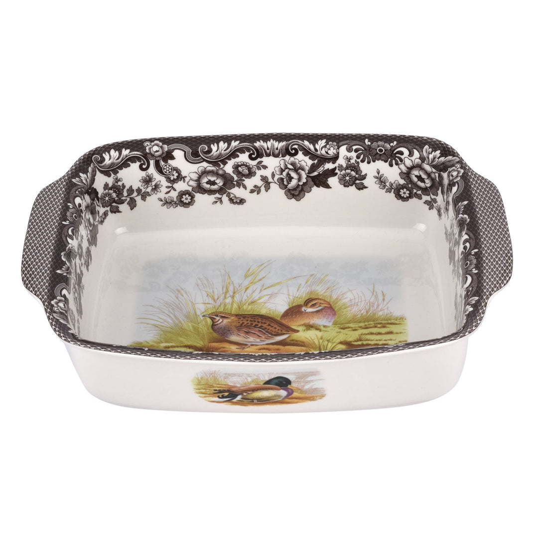 WOODLAND RECTANGULAR HANDLED DISH IN MALLARD & QUAIL