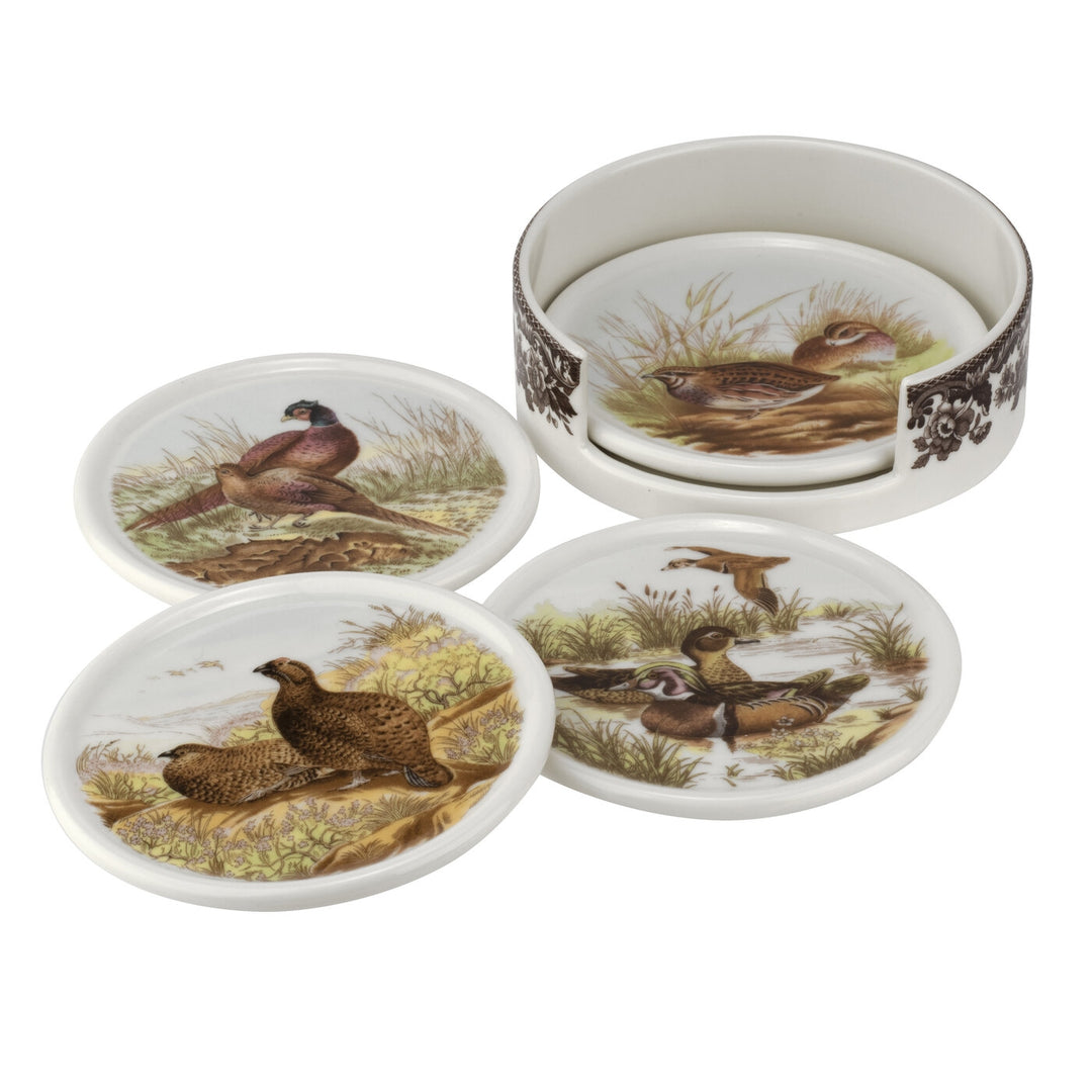 WOODLAND 4 PIECE CERAMIC COASTERS WITH HOLDER