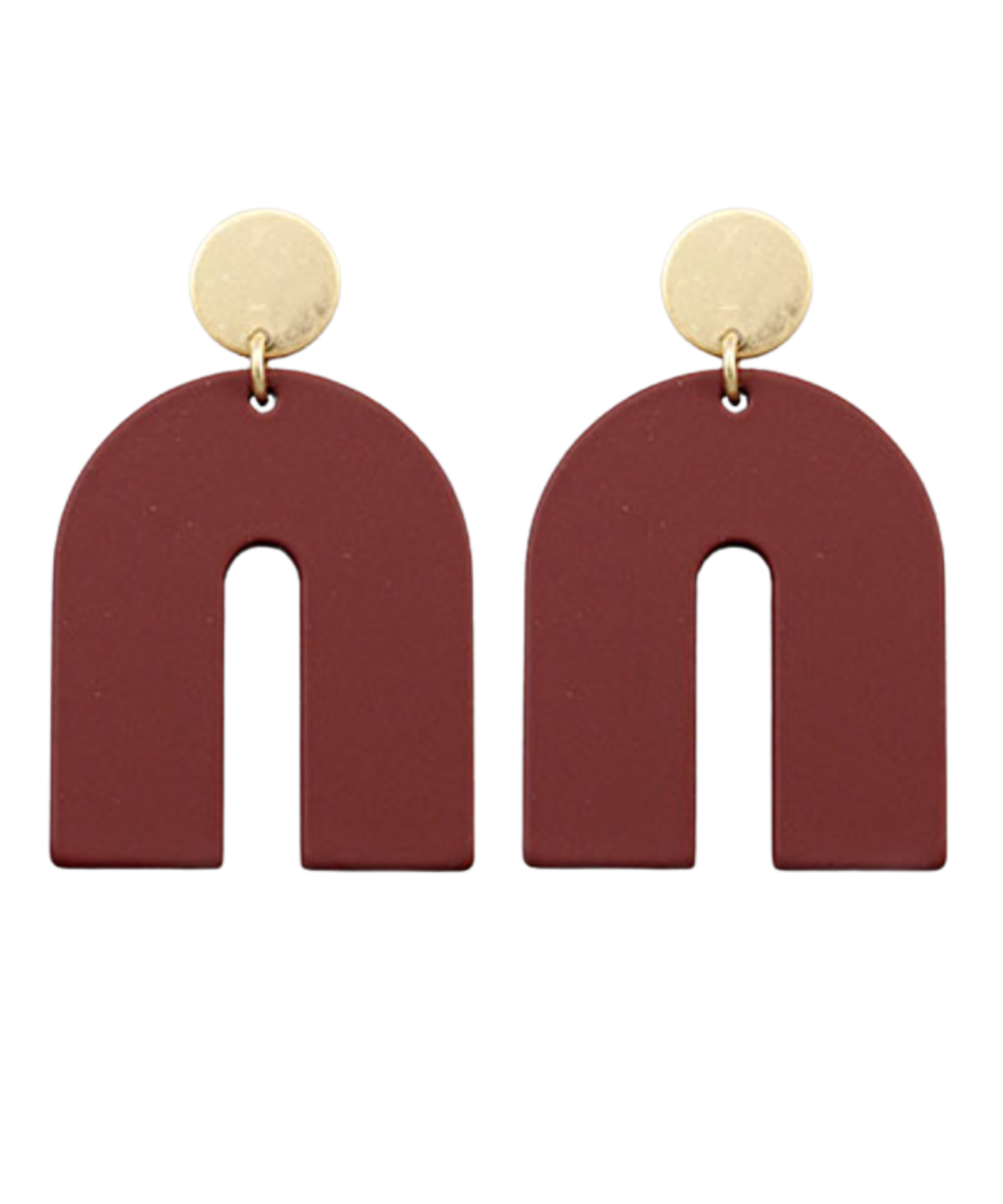 BURGUNDY ARCH & DISK EARRINGS