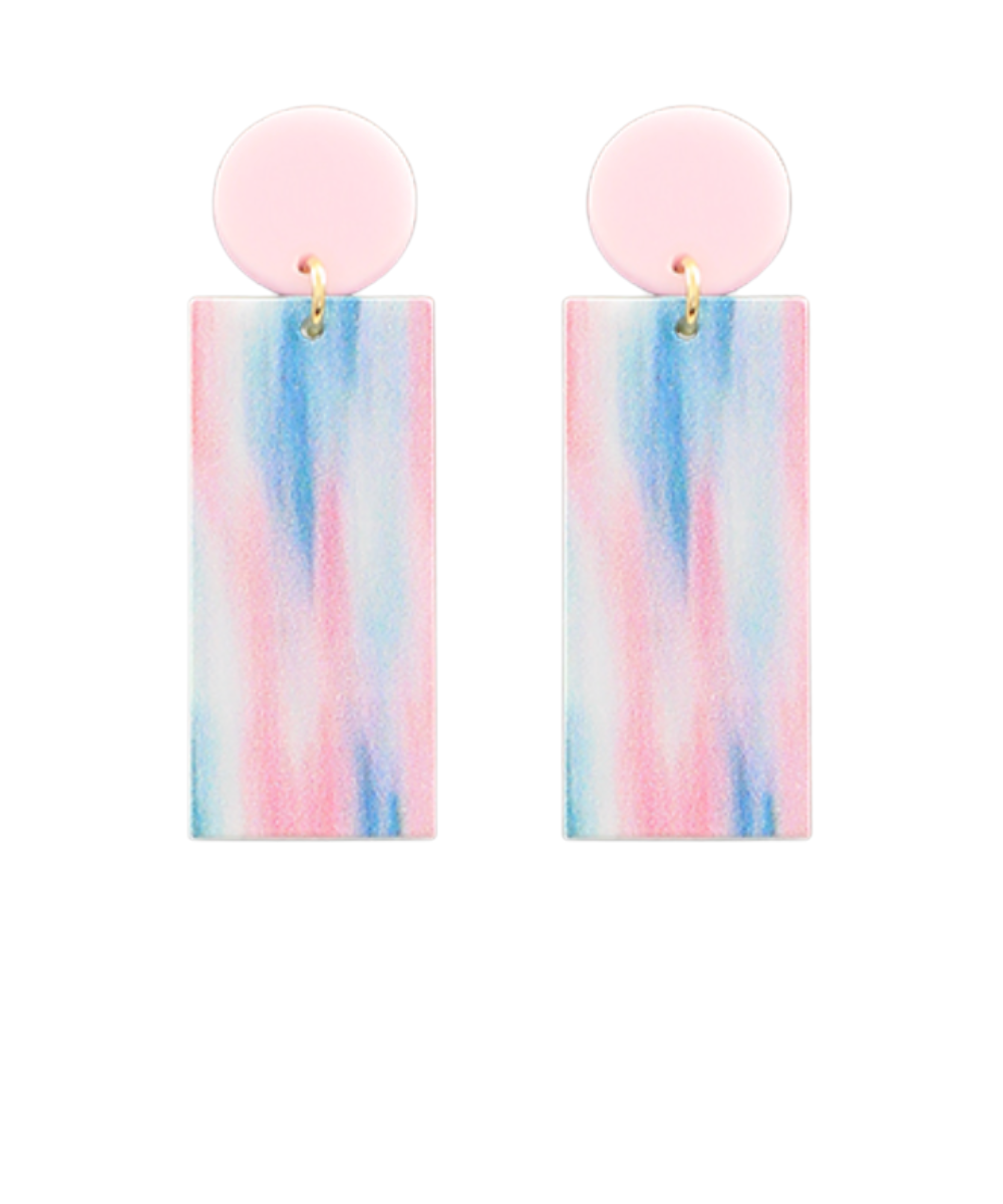 PINK ARTISTIC PRINT RECTANGLE EARRINGS