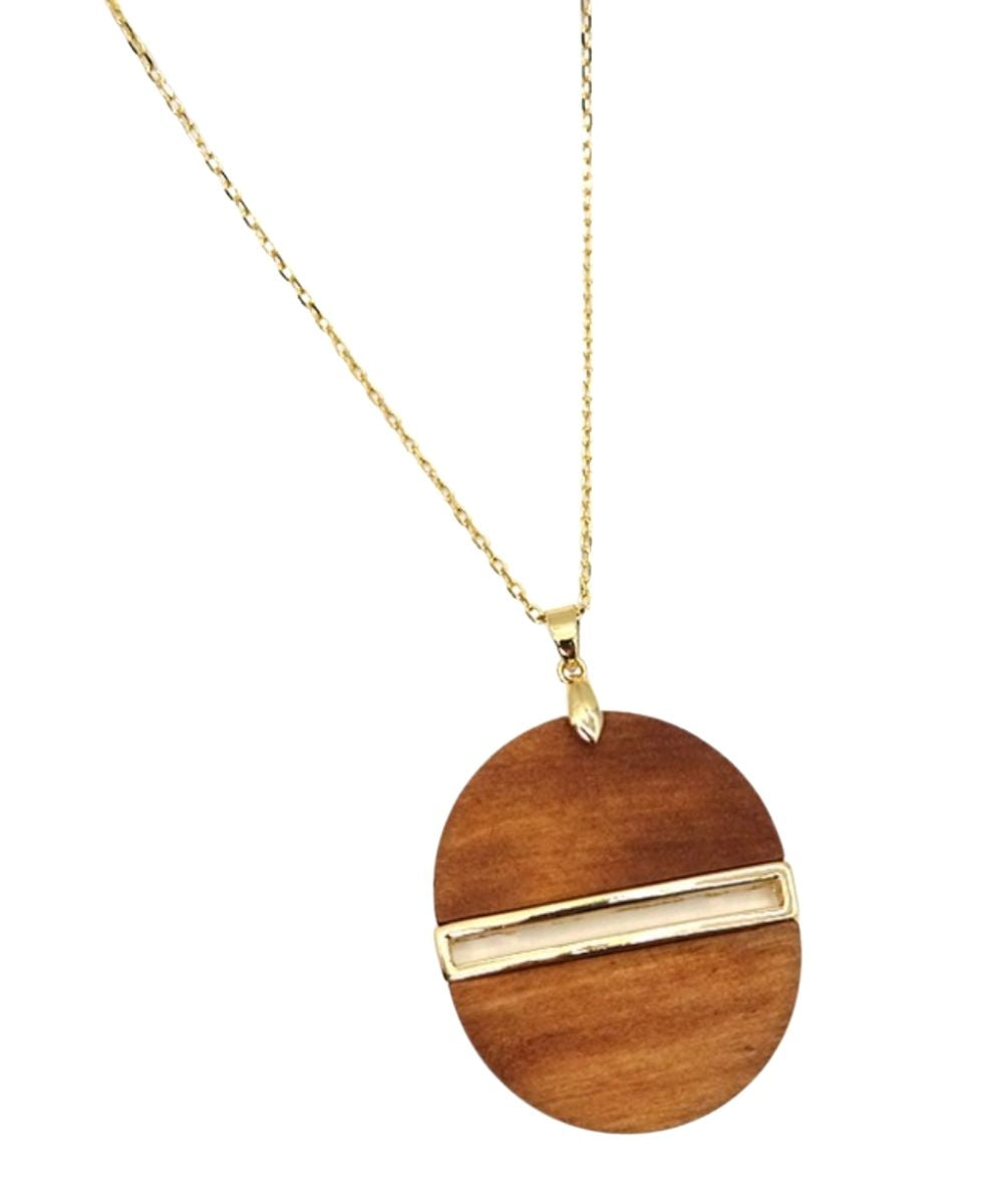 DOUBLE HALF MOON WOOD PENDANT NECKLACE