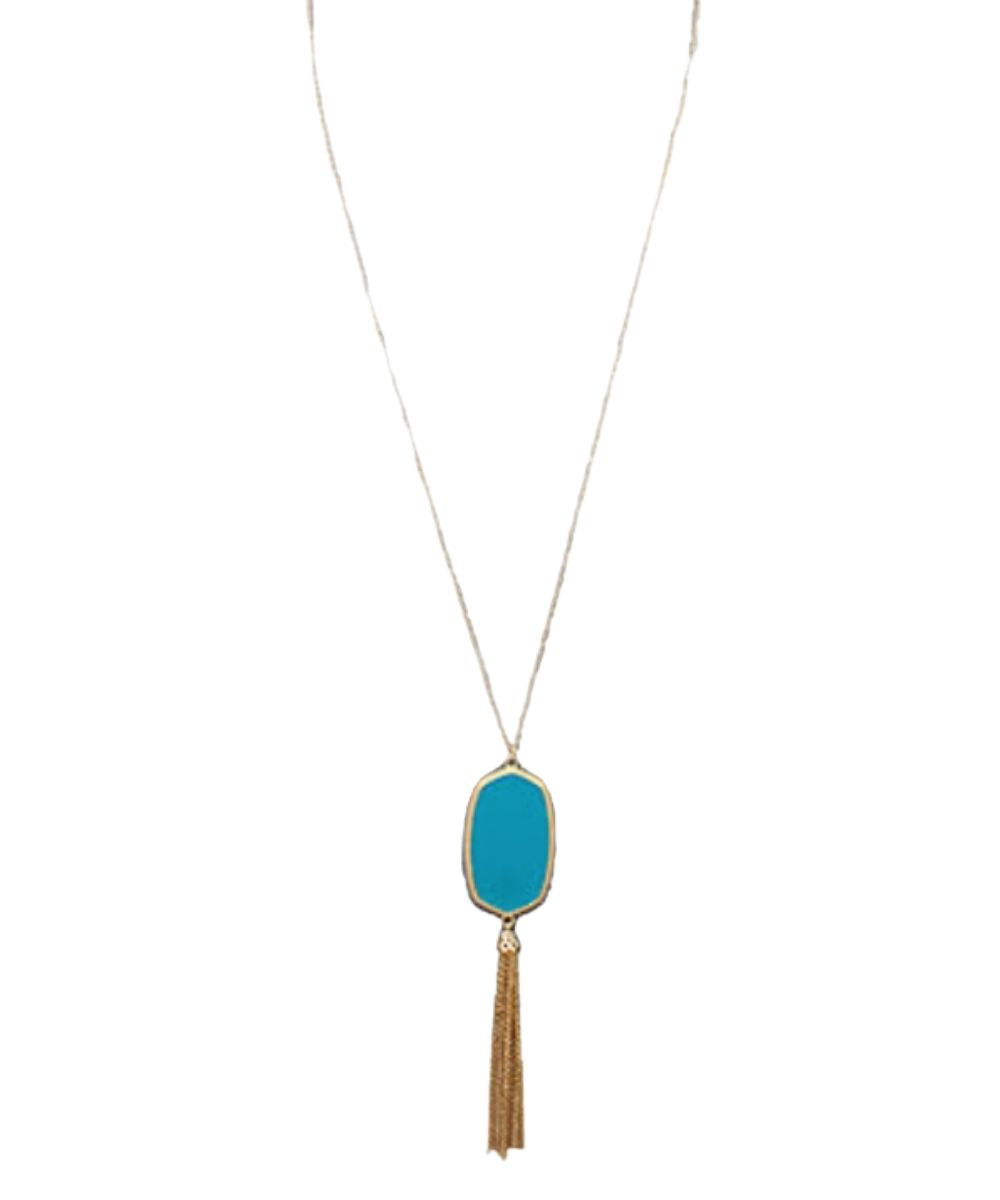 TURQUOISE EPOXY HEXAGON TASSEL NECKLACE