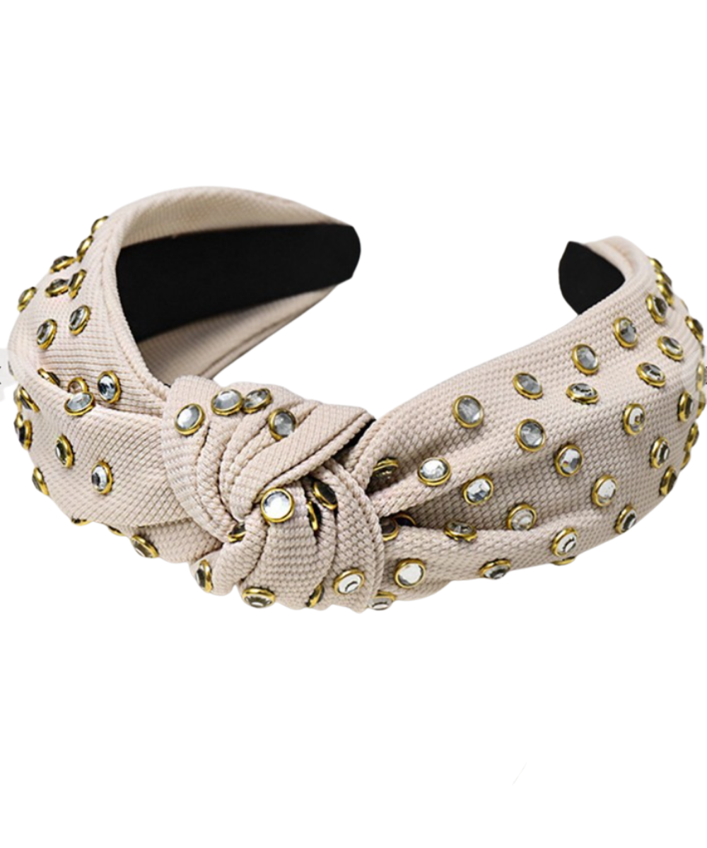 BEIGE SIMPLE RHINESTONE KNOTTED HEADBAND