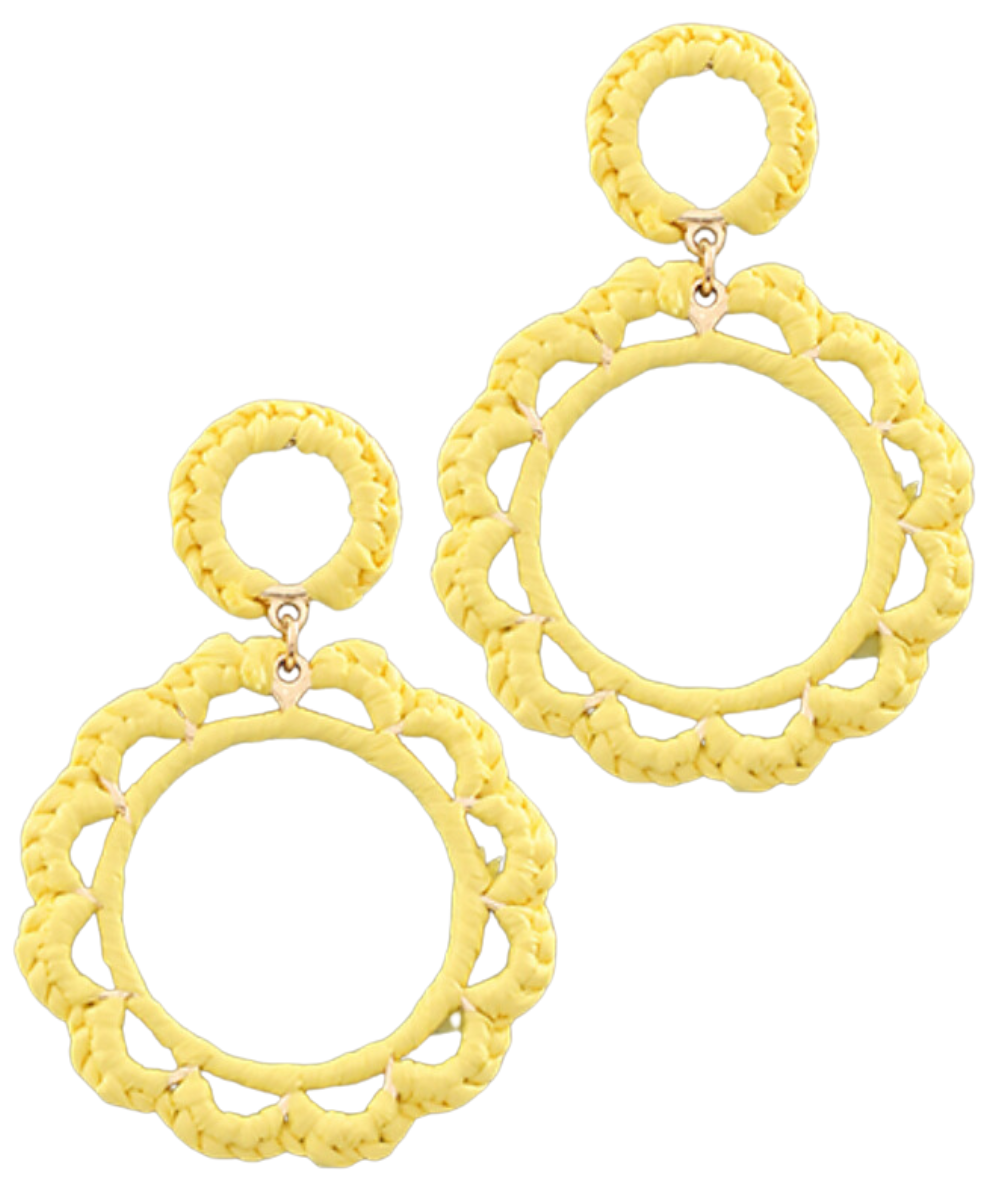 YELLOW RAFFIA CIRCLE EARRINGS