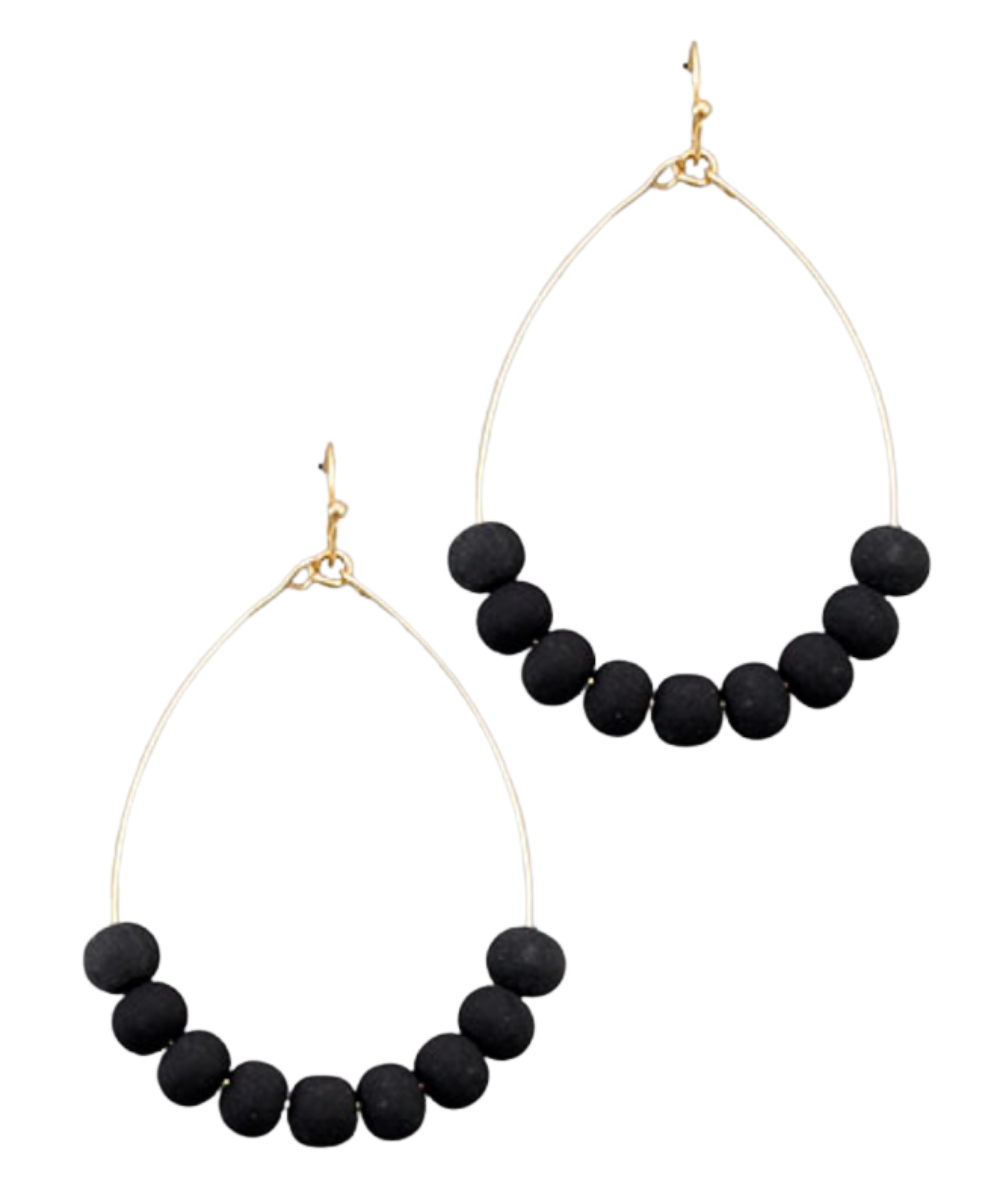 BLACK CLAY BALL TEARDROP EARRINGS