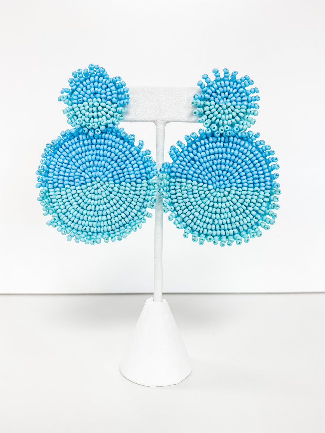 BLUE 2 TONE BEADED DISC EARRINGS