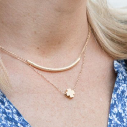 16" NECKLACE GOLD, BLISS BAR TEXTURED GOLD