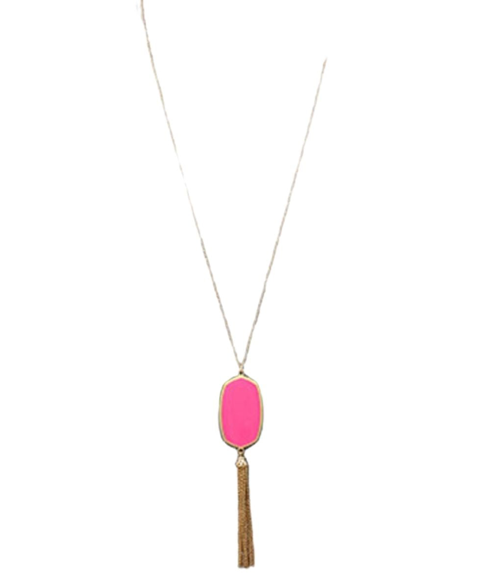 PINK EPOXY HEXAGON TASSLE NECKLACE