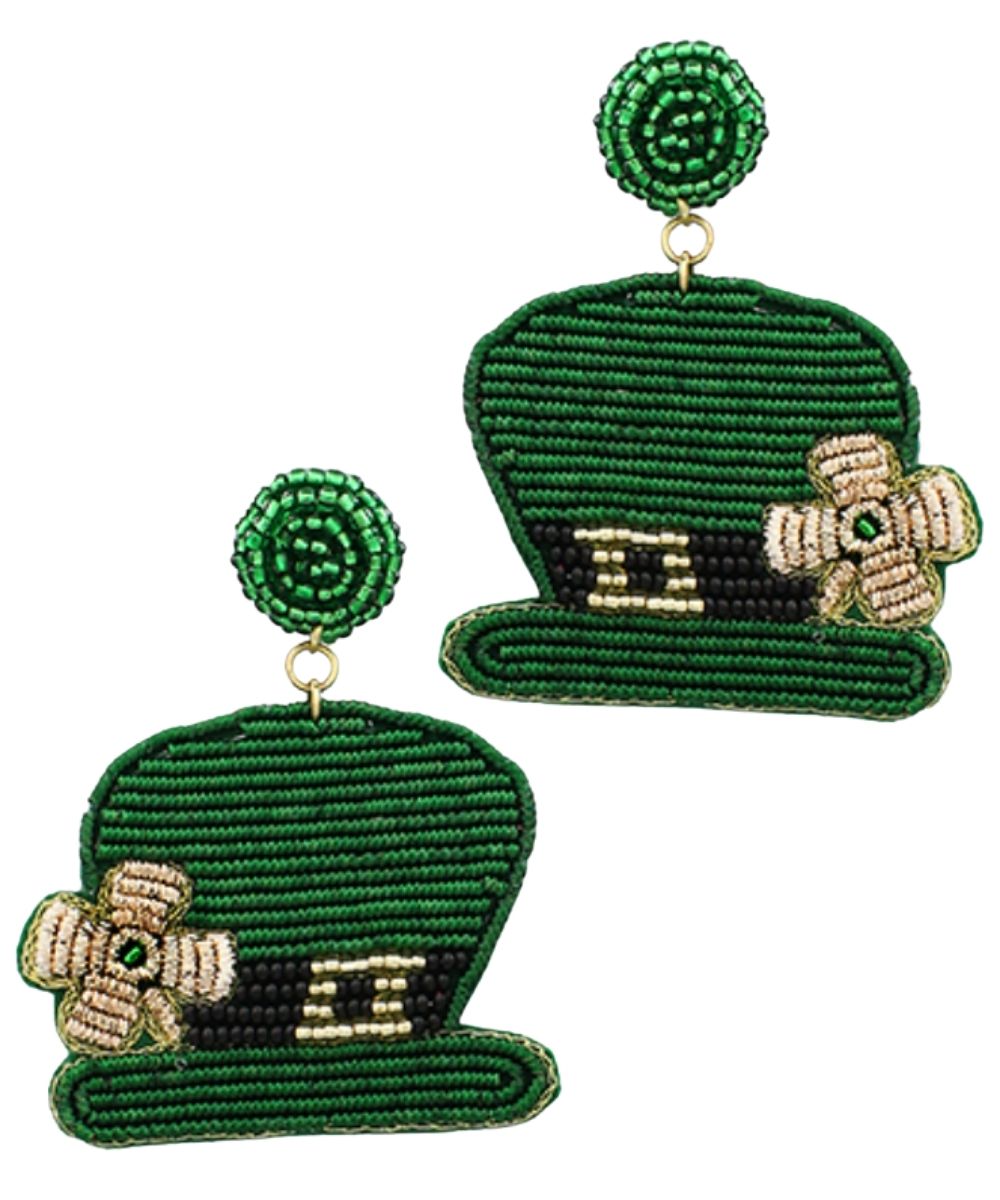 ST. PATRICK'S HAT BEADED EARRINGS