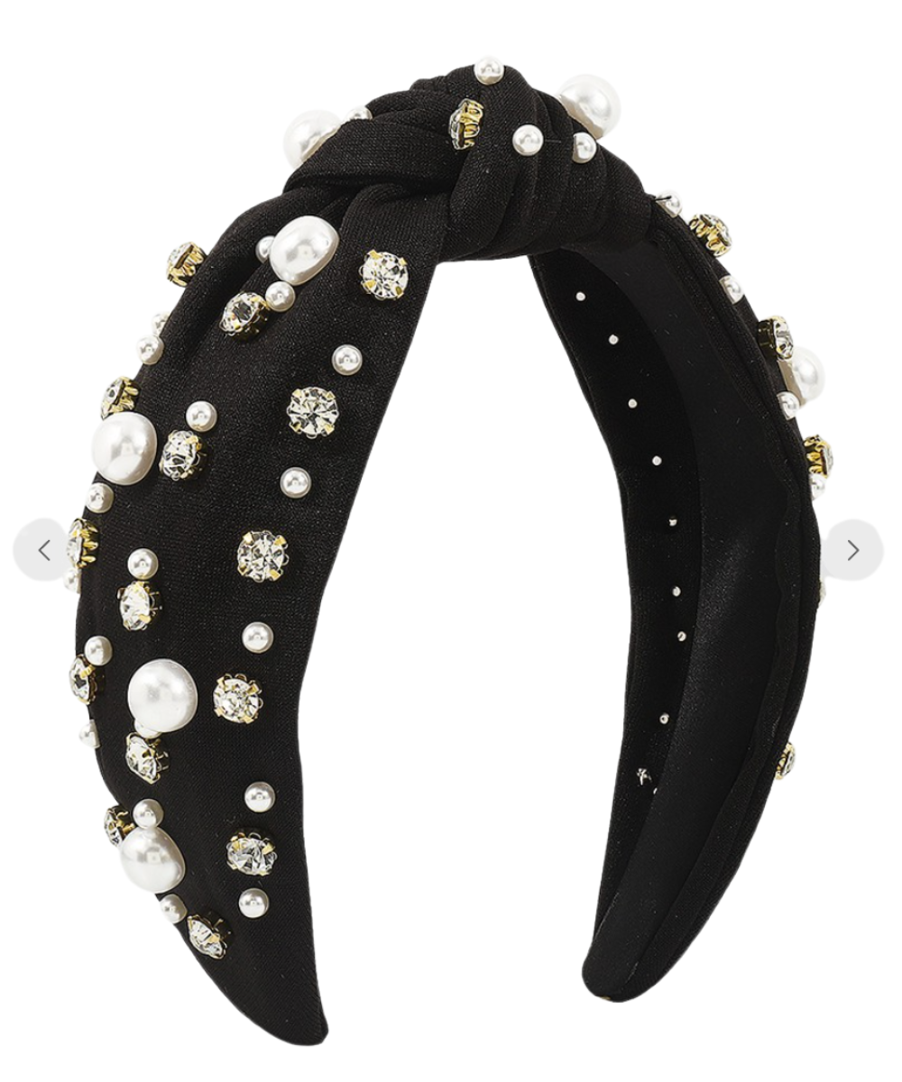BLACK RHINESTONE PEARL HEADBAND