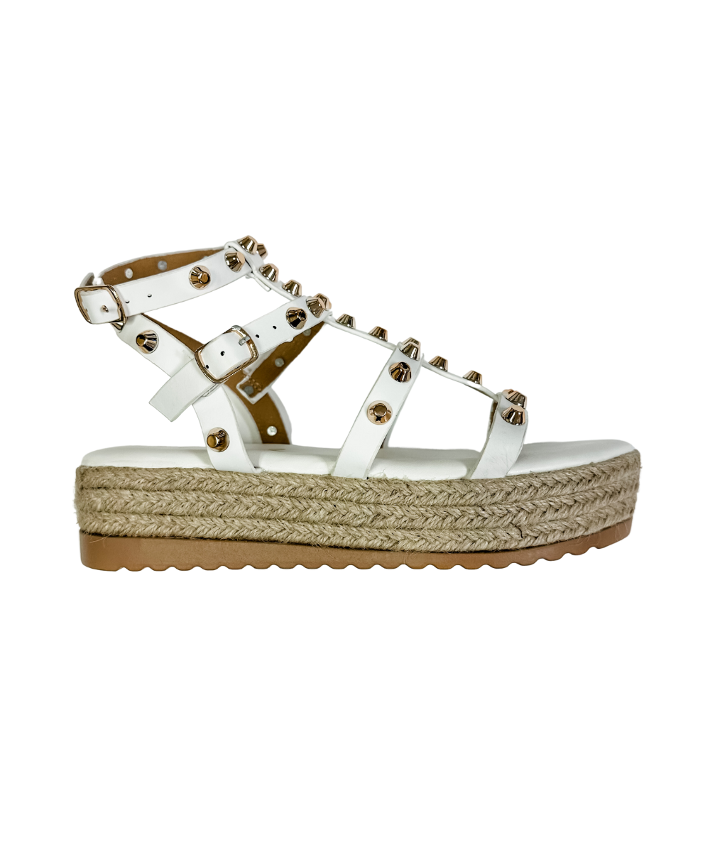 WHITE STUDDED ESPADRILLE PLATFORM SANDAL Walker Boutique