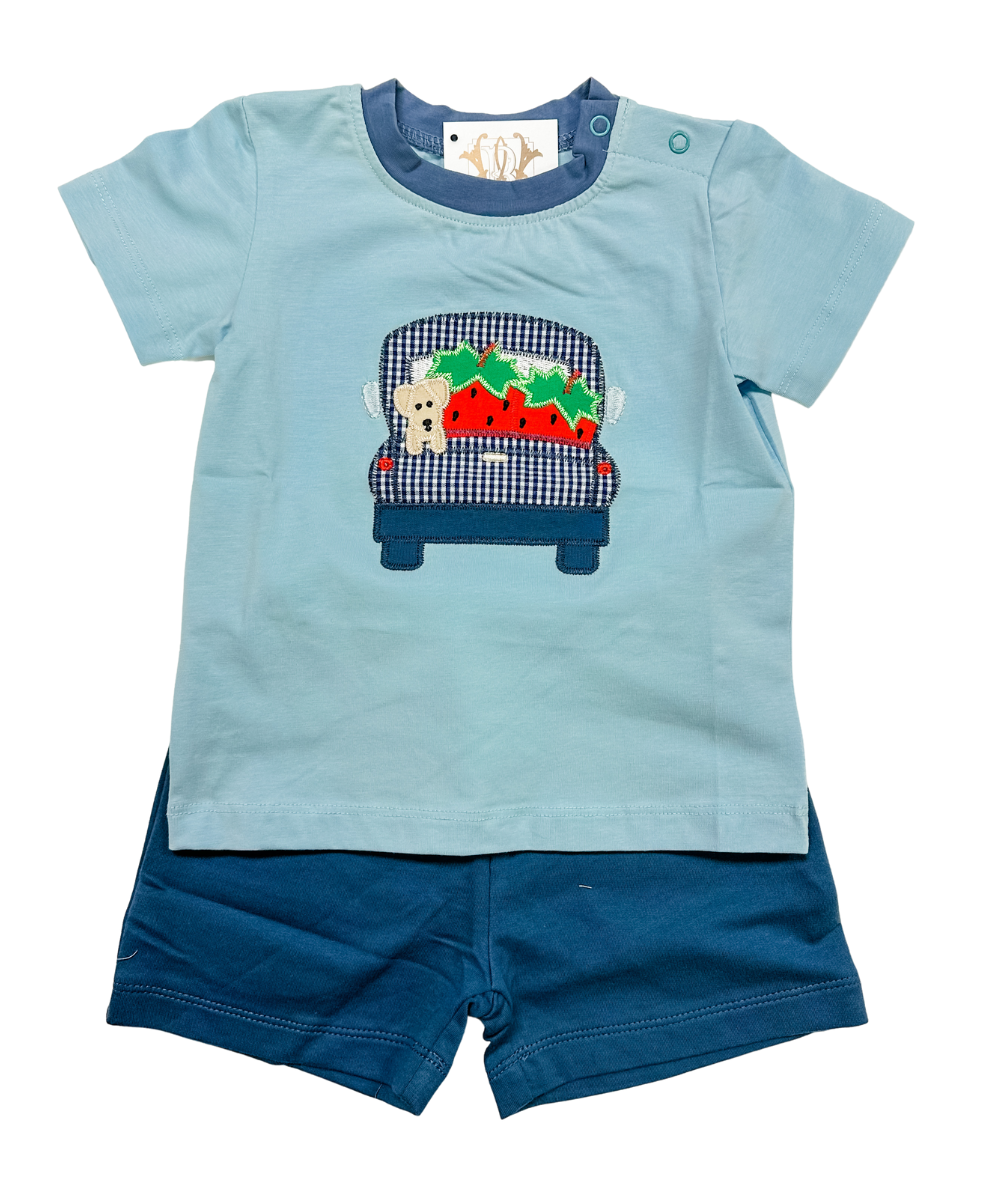 STRAWBERRY TRUCK APPLIQUE BOY SHORTS SET
