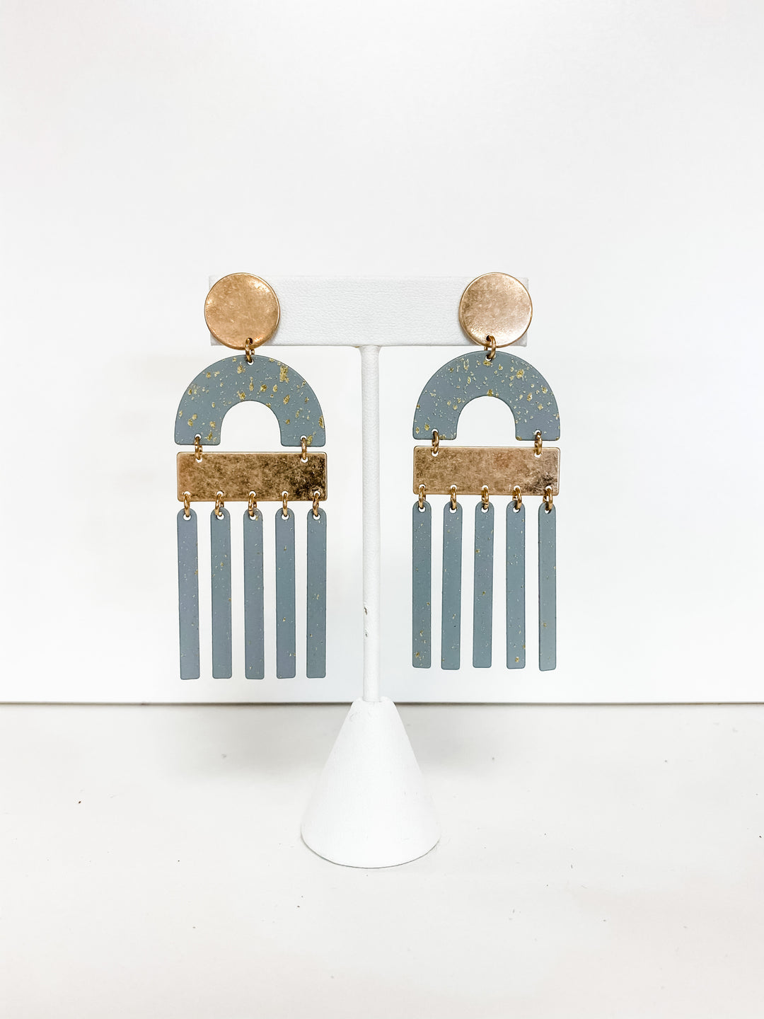 GREY ARCH & TASSEL EPOXY EARRINGS
